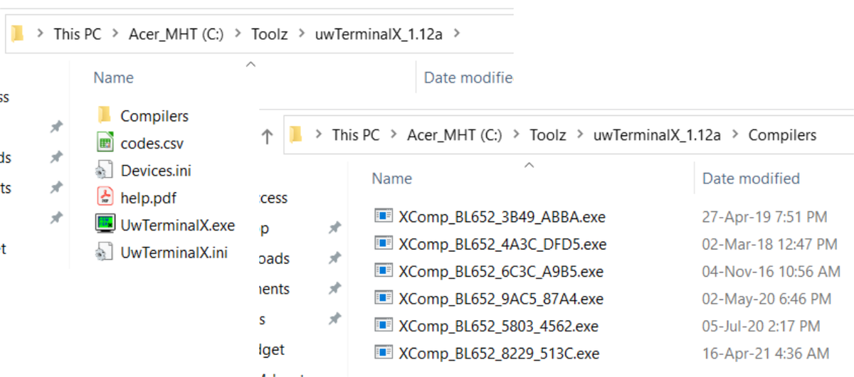 The Compilers sub-folder of UwTerminalX in a file explorer
